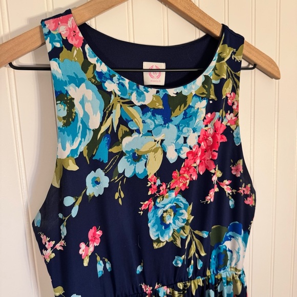 Wanna B Sleeveless High Neck Navy Blue Floral Maxi Dress Women’s Size Medium - Picture 6 of 9